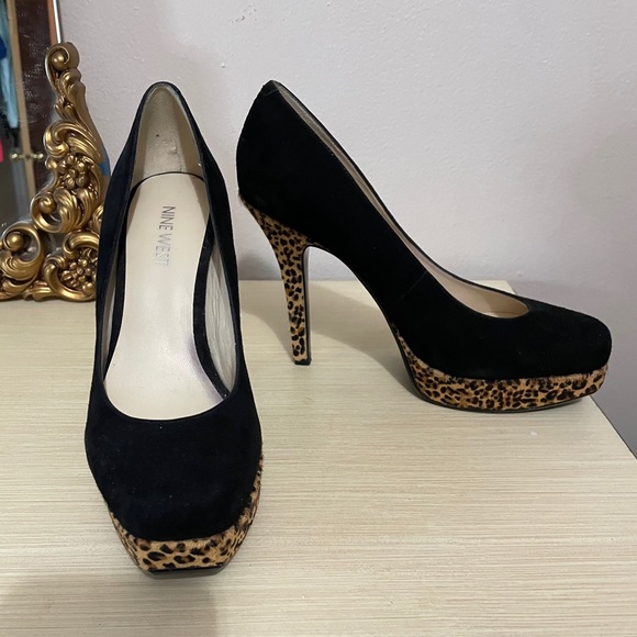 Nine West Black & Leopard Suede Heels - Picture 1 of 6
